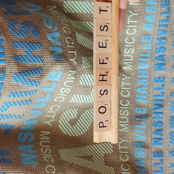 NASHVILLE tote  Robin Ruth tan blue green  w/ Zipper Souvenir Scrabble Poshfest - Picture 6 of 8